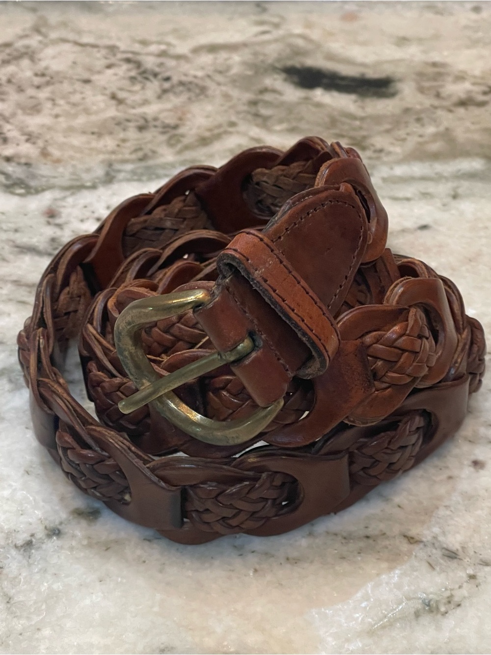VTG Aimee Lynn Leather Belt Women M/L Braided Brass Buckle 39”